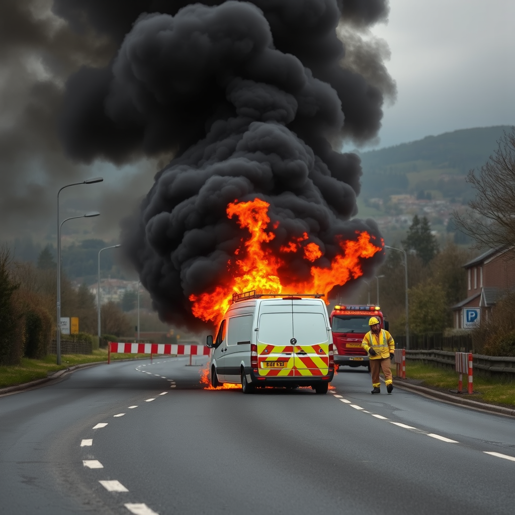 Vehicle blaze blocks key South Wales route